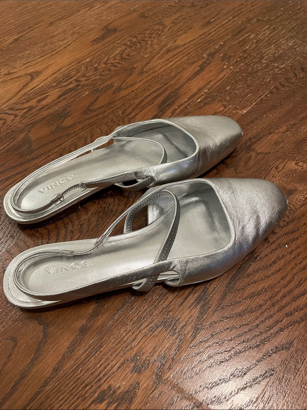 Vince Metallic Silver Slingback Square-Toe Ballet Flats